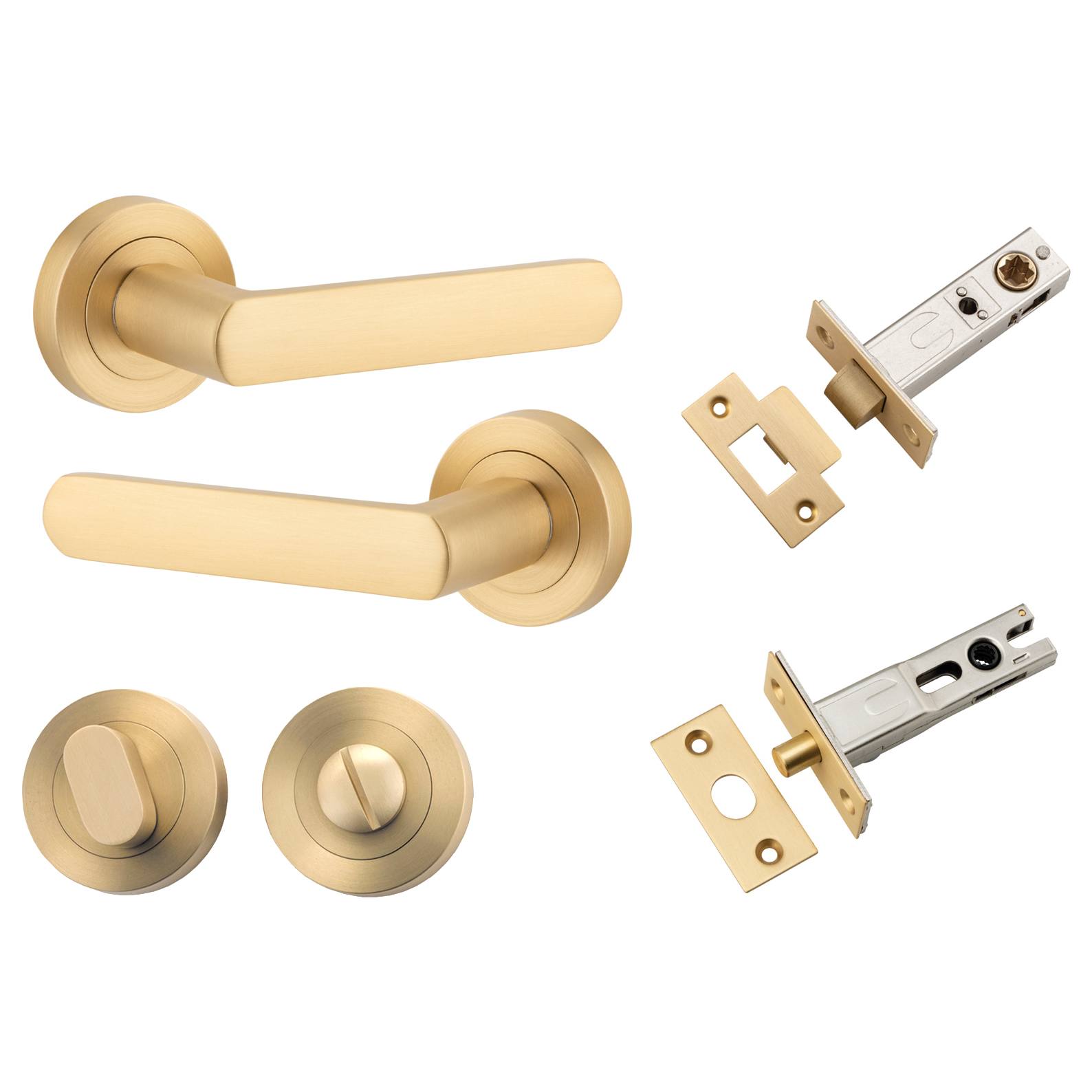 Osaka Lever Round Rose Privacy Kit w Separate Privacy Turn Brushed Brass