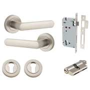 Osaka Lever Round Rose Entrance Kit w Separate High Security Lock Satin Nickel