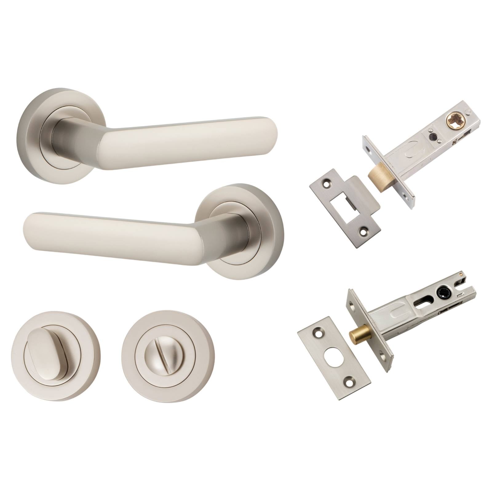 Osaka Lever Round Rose Privacy Kit w Separate Privacy Turn Satin Nickel