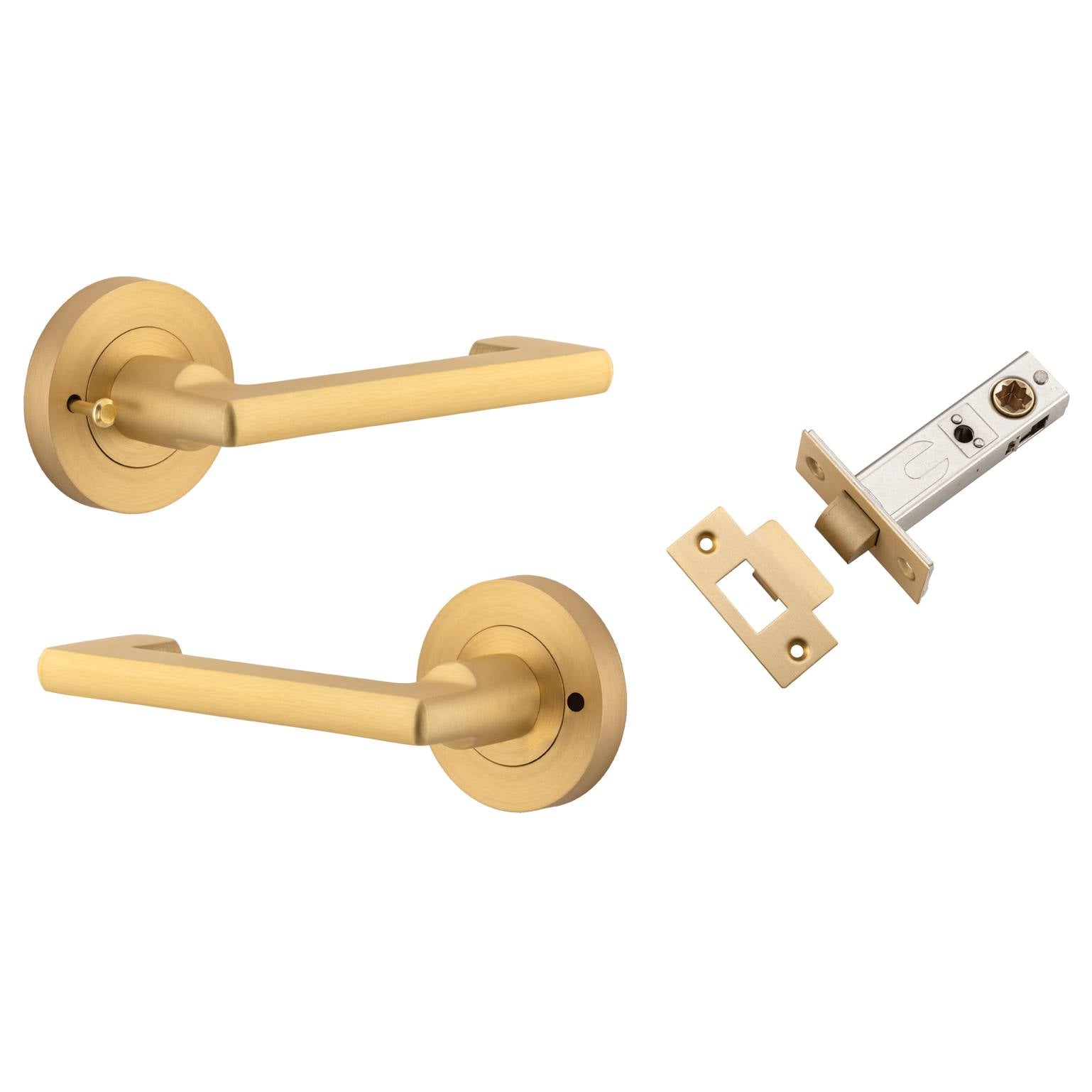 Baltimore Return Lever Round Rose (Inbuilt Privacy) Brushed Brass