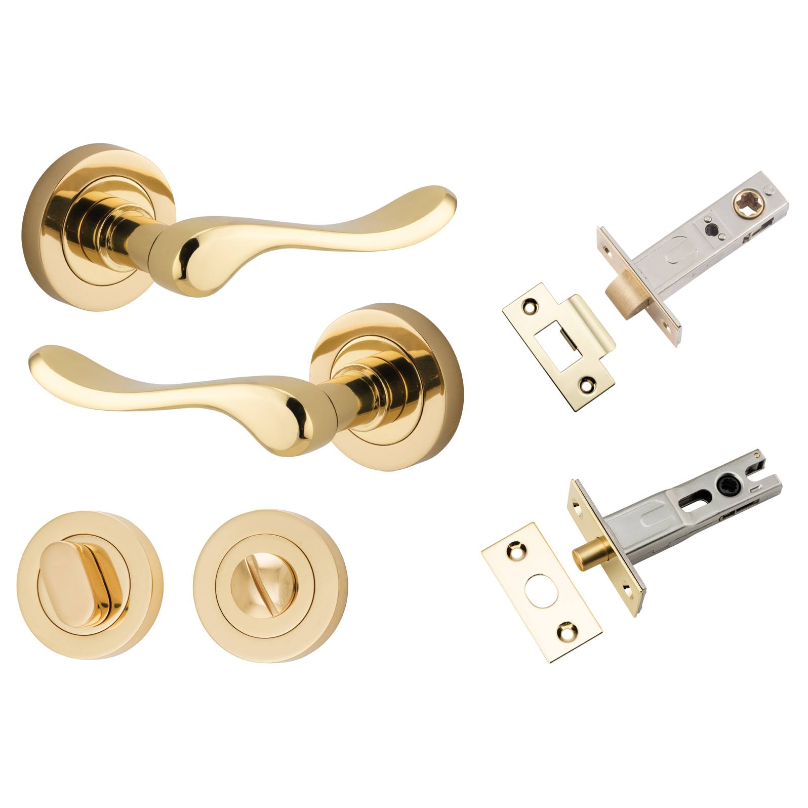 Stirling Lever Round Rose Privacy Kit w Separate Privacy Turn Polished Brass