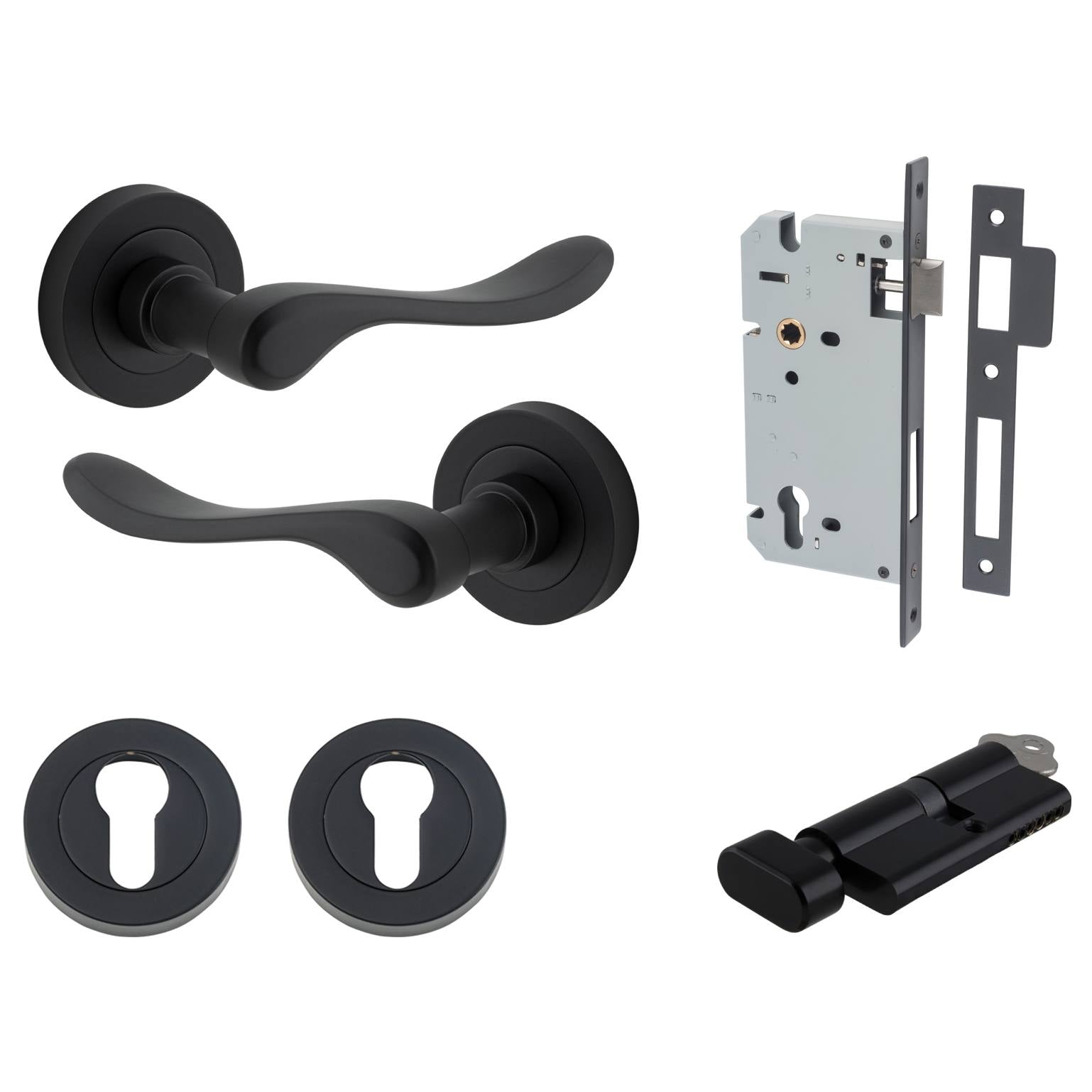 Stirling Lever Round Rose Entrance Kit w Separate High Security Lock Matt Black