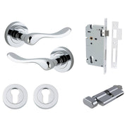Stirling Lever Round Rose Entrance Kit w Separate High Security Lock Polished Chrome