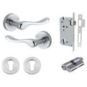 Stirling Lever Round Rose Entrance Kit w Separate High Security Lock Brushed Chrome