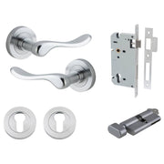Stirling Lever Round Rose Entrance Kit w Separate High Security Lock Brushed Chrome