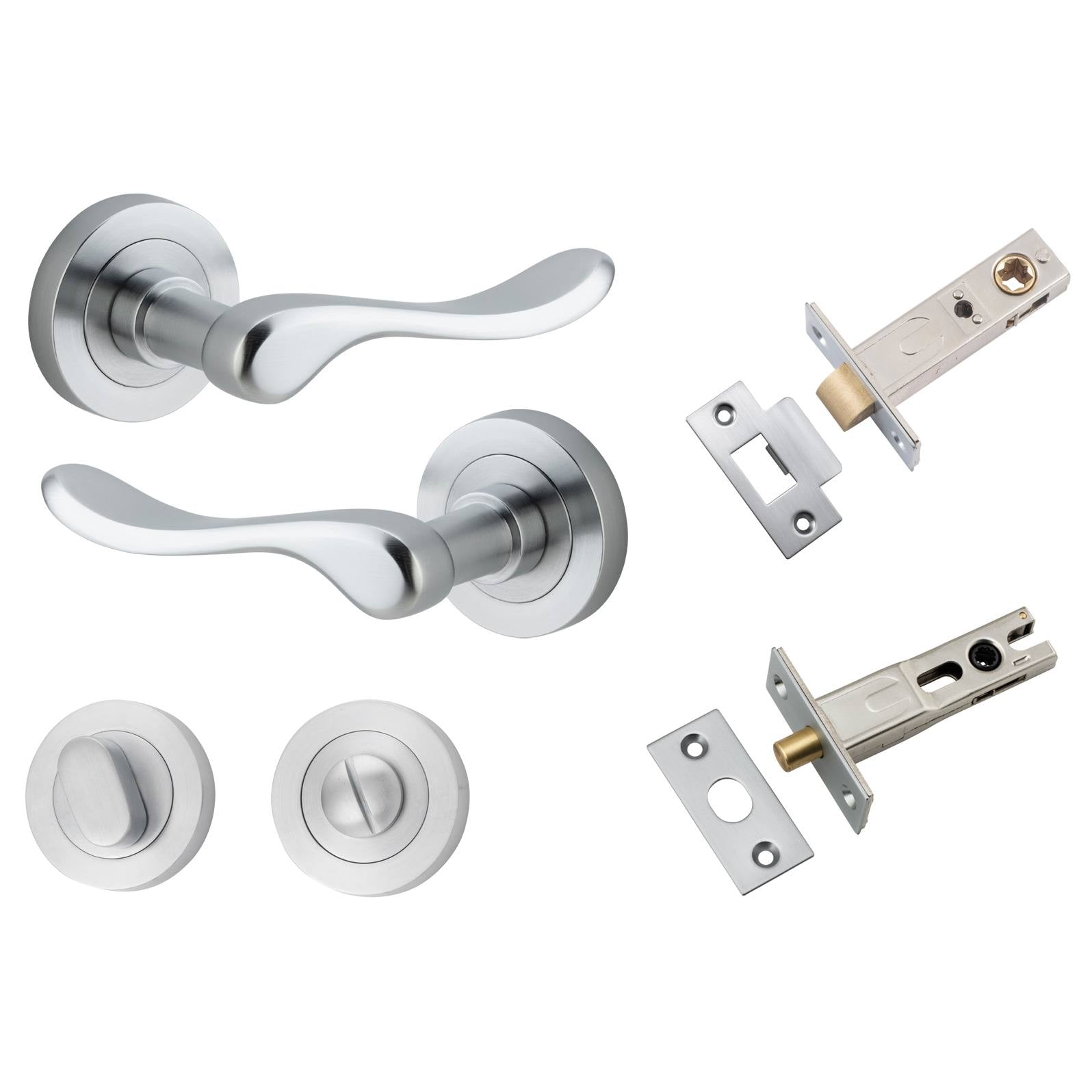 Stirling Lever Round Rose Privacy Kit w Separate Privacy Turn Brushed Chrome