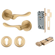 Stirling Lever Round Rose Entrance Kit w Separate High Security Lock Brushed Brass