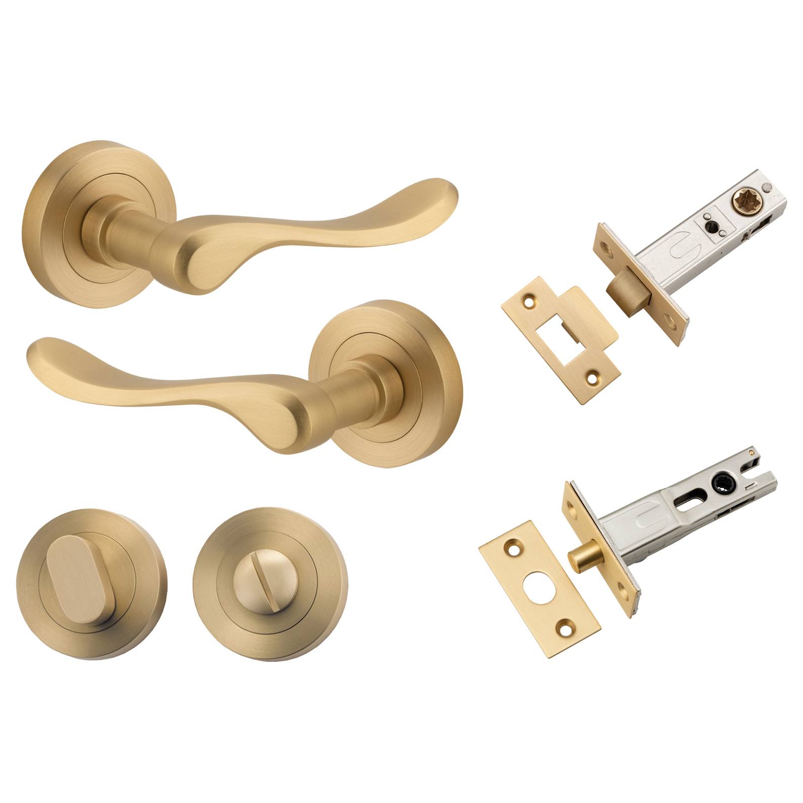 Stirling Lever Round Rose Privacy Kit w Separate Privacy Turn Brushed Brass
