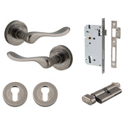 Stirling Lever Round Rose Entrance Kit w Separate High Security Lock Distressed Nickel