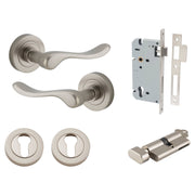 Stirling Lever Round Rose Entrance Kit w Separate High Security Lock Satin Nickel
