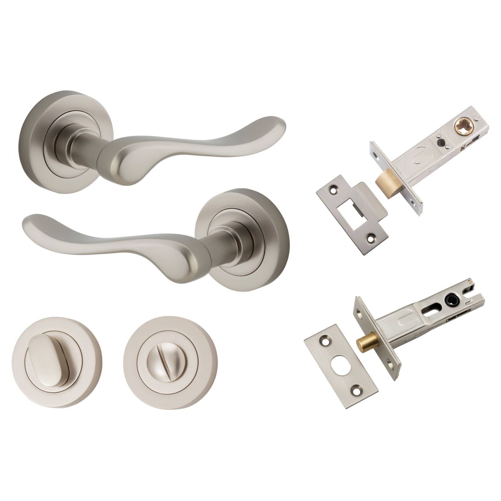 Stirling Lever Round Rose Privacy Kit w Separate Privacy Turn Satin Nickel