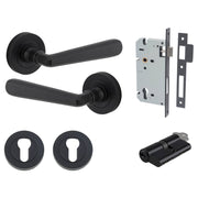 Copenhagen Lever Round Rose Entrance Kit w Separate High Security Lock Matt Black