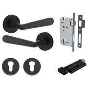 Copenhagen Lever Round Rose Entrance Kit w Separate High Security Lock Matt Black
