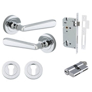 Copenhagen Lever Round Rose Entrance Kit w Separate High Security Lock Polished Chrome