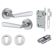 Copenhagen Lever Round Rose Entrance Kit w Separate High Security Lock Brushed Chrome