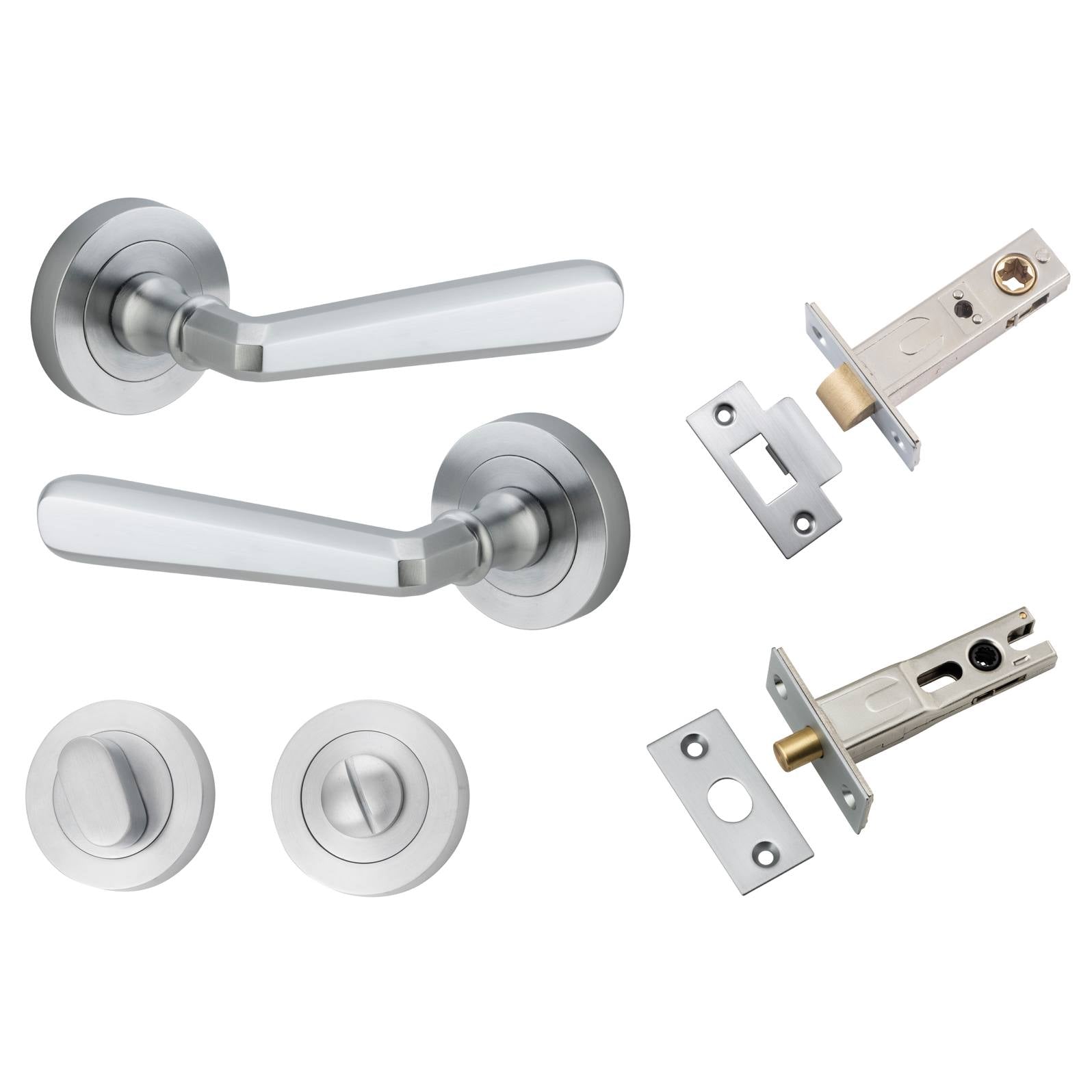 Copenhagen Lever Round Rose Privacy Kit w Separate Privacy Turn Brushed Chrome