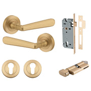 Copenhagen Lever Round Rose Entrance Kit w Separate High Security Lock Brushed Brass