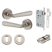 Copenhagen Lever Round Rose Entrance Kit w Separate High Security Lock Satin Nickel
