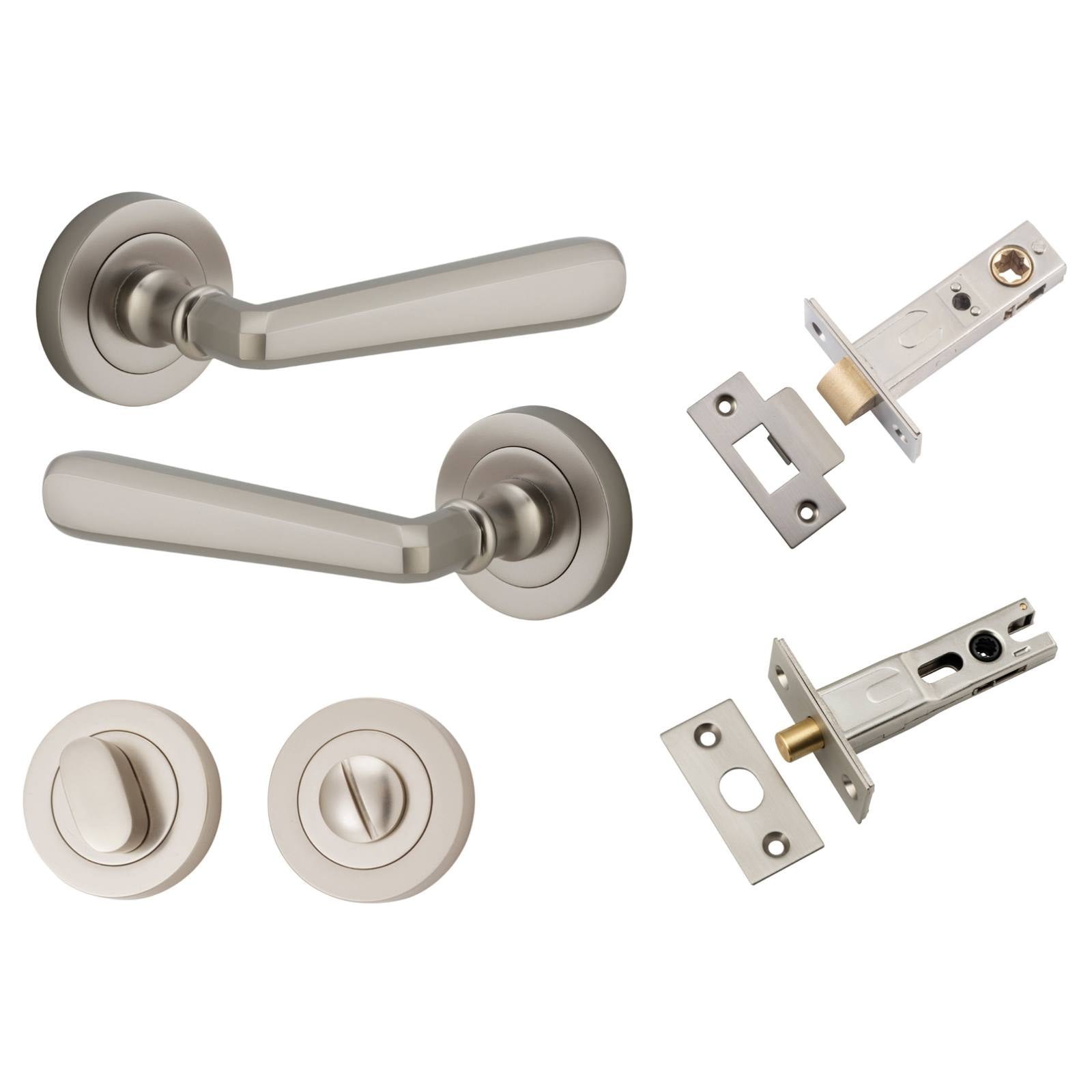 Copenhagen Lever Round Rose Privacy Kit w Separate Privacy Turn Satin Nickel