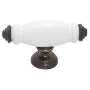 Cabinet Pull Handle White Porcelain, Antique Brass