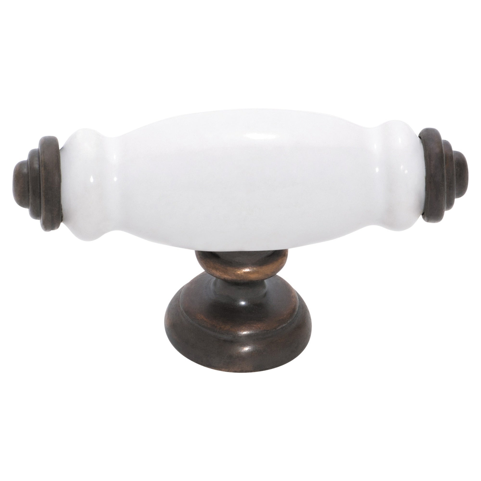 Cabinet Pull Handle White Porcelain, Antique Brass