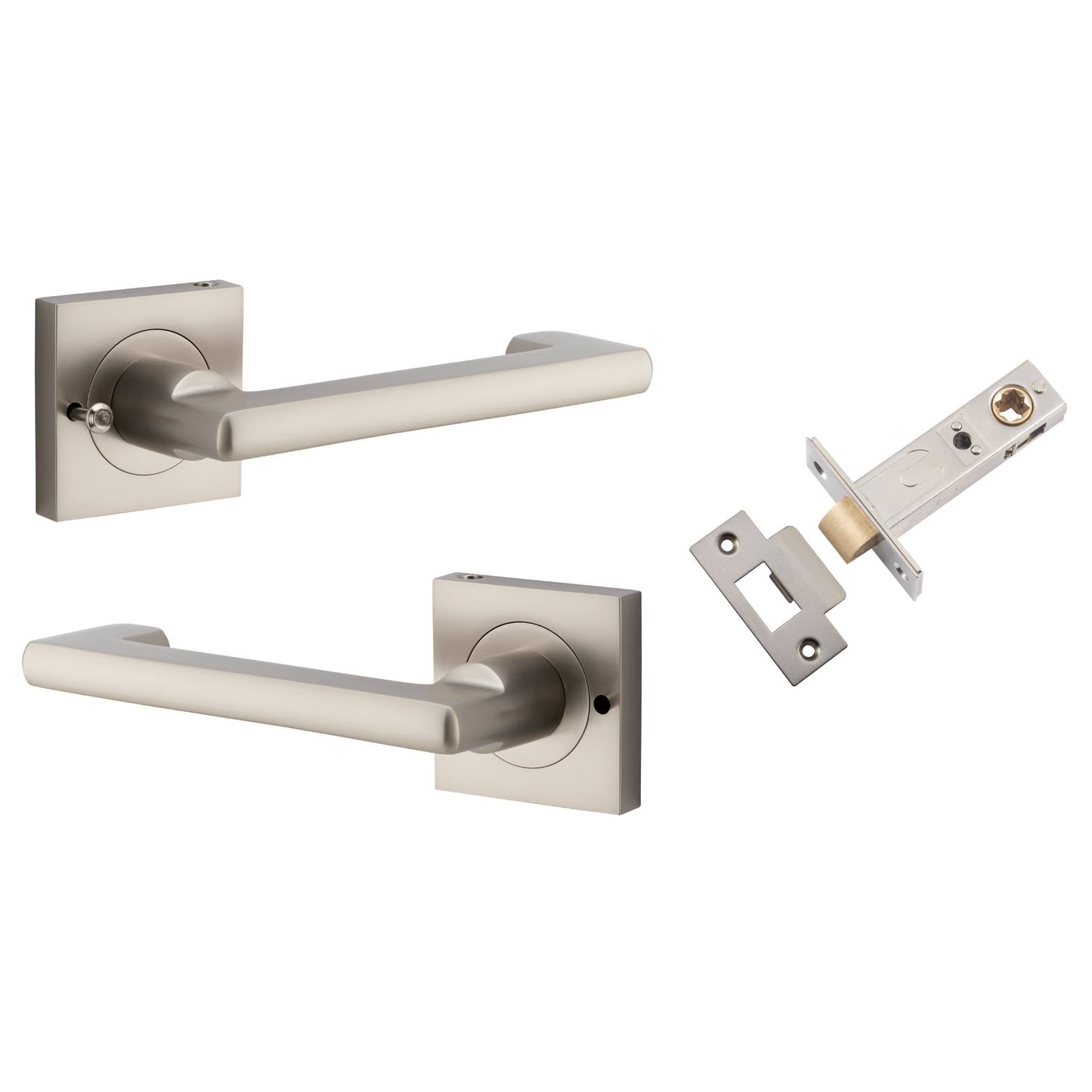 Baltimore Return Lever Square Rose (Inbuilt Privacy) Satin Nickel