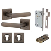 Osaka Lever Square Rose Entrance Kit w Separate High Security Lock Signature Brass