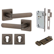 Osaka Lever Square Rose Entrance Kit w Separate High Security Lock Signature Brass