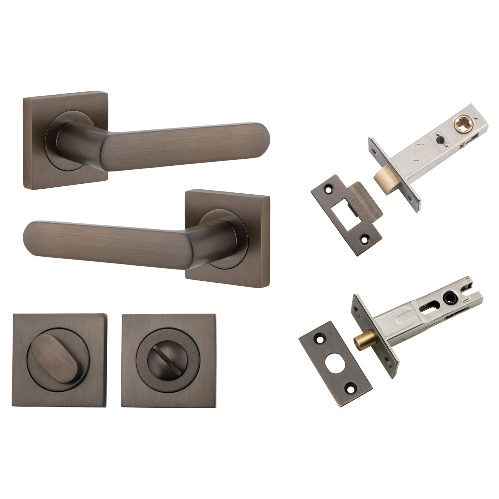 Osaka Lever Signature Brass Square Rose Privacy Kit With Separate Privacy Turn
