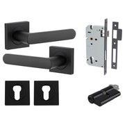 Osaka Lever Square Rose Entrance Kit w Separate High Security Lock Matt Black