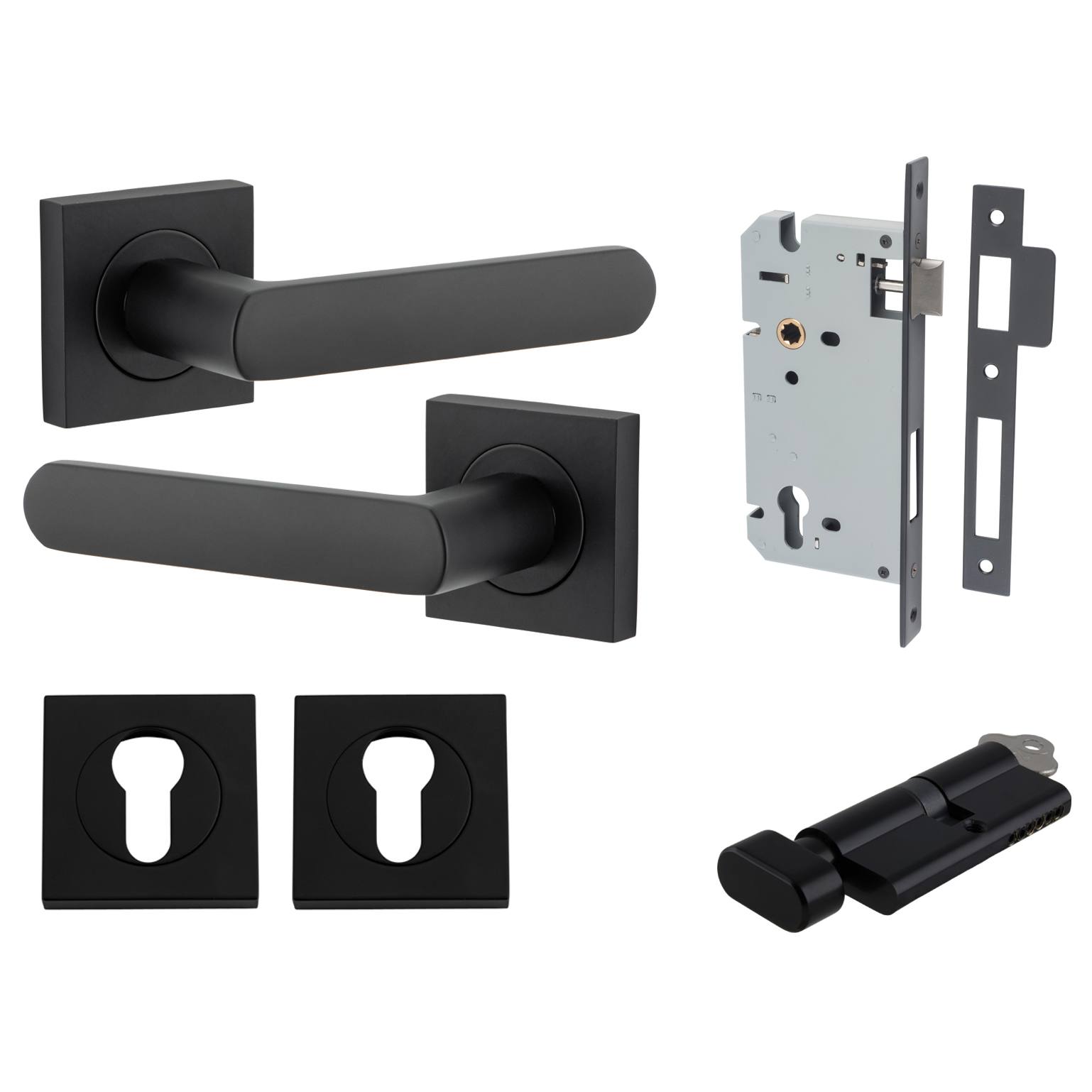 Osaka Lever Square Rose Entrance Kit w Separate High Security Lock Matt Black