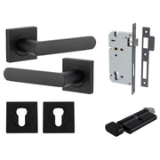 Osaka Lever Square Rose Entrance Kit w Separate High Security Lock Matt Black