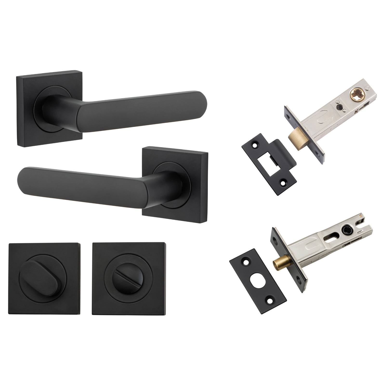 Osaka Lever Square Rose Privacy Kit w Separate Privacy Turn Matt Black
