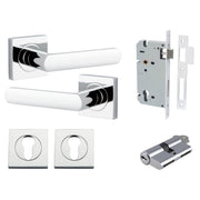 Osaka Lever Square Rose Entrance Kit w Separate High Security Lock Polished Chrome