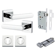Osaka Lever Square Rose Entrance Kit w Separate High Security Lock Polished Chrome