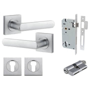 Osaka Lever Square Rose Entrance Kit w Separate High Security Lock Brushed Chrome
