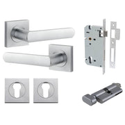 Osaka Lever Square Rose Entrance Kit w Separate High Security Lock Brushed Chrome