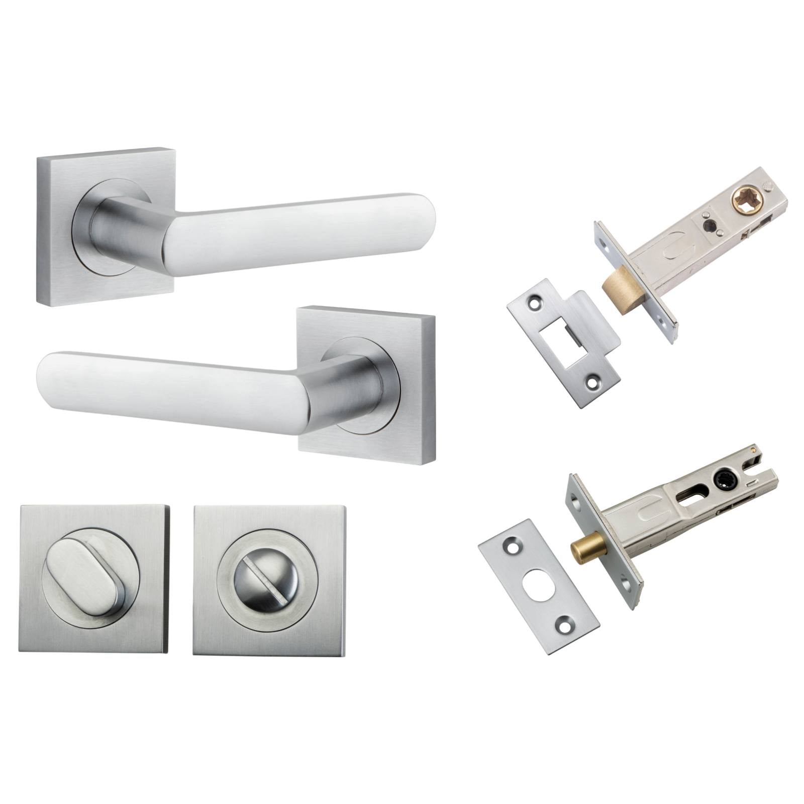 Osaka Lever Square Rose Privacy Kit w Separate Privacy Turn Brushed Chrome