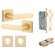 Osaka Lever Square Rose Entrance Kit w Separate High Security Lock Brushed Brass