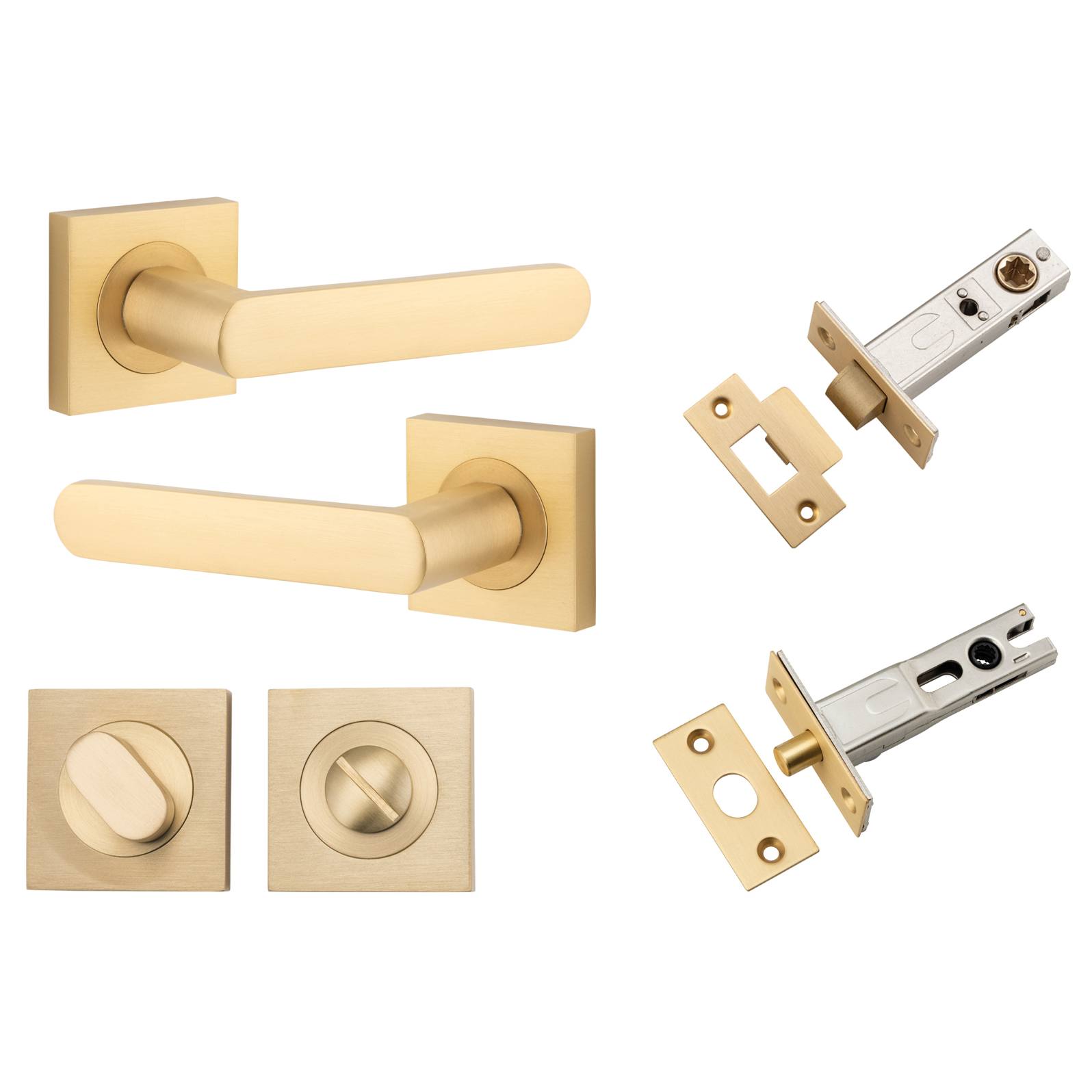 Osaka Lever Square Rose Privacy Kit w Separate Privacy Turn Brushed Brass