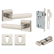 Osaka Lever Square Rose Entrance Kit w Separate High Security Lock Satin Nickel