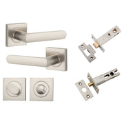 Osaka Lever Square Rose Privacy Kit w Separate Privacy Turn Satin Nickel