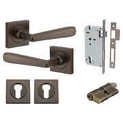 Copenhagen Lever Square Rose Entrance Kit w Separate High Security Lock Signature Brass