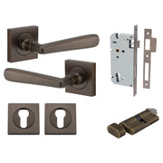 Copenhagen Lever Square Rose Entrance Kit w Separate High Security Lock Signature Brass