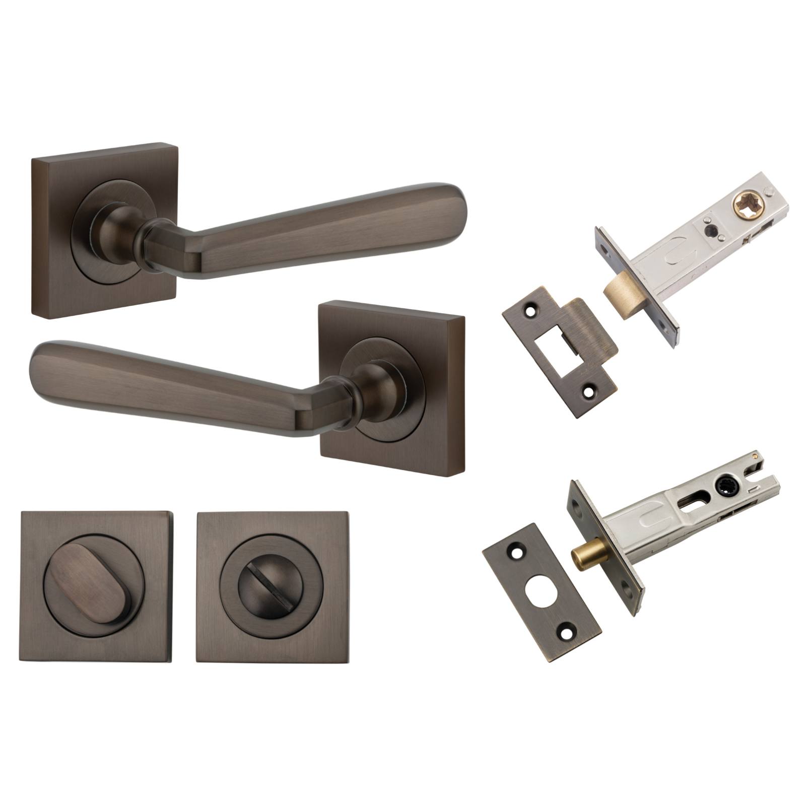 Copenhagen Lever Square Rose Privacy Kit w Separate Privacy Turn Signature Brass