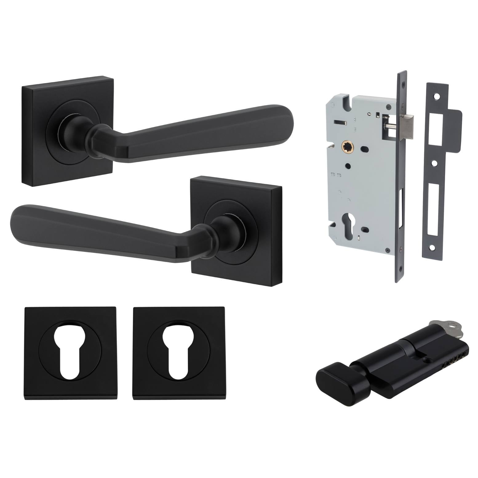 Copenhagen Lever Square Rose Entrance Kit w Separate High Security Lock Matt Black