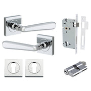 Copenhagen Lever Square Rose Entrance Kit w Separate High Security Lock Polished Chrome