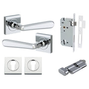 Copenhagen Lever Square Rose Entrance Kit w Separate High Security Lock Polished Chrome
