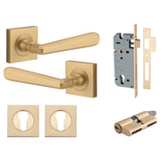 Copenhagen Lever Square Rose Entrance Kit w Separate High Security Lock Brushed Brass