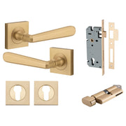 Copenhagen Lever Square Rose Entrance Kit w Separate High Security Lock Brushed Brass